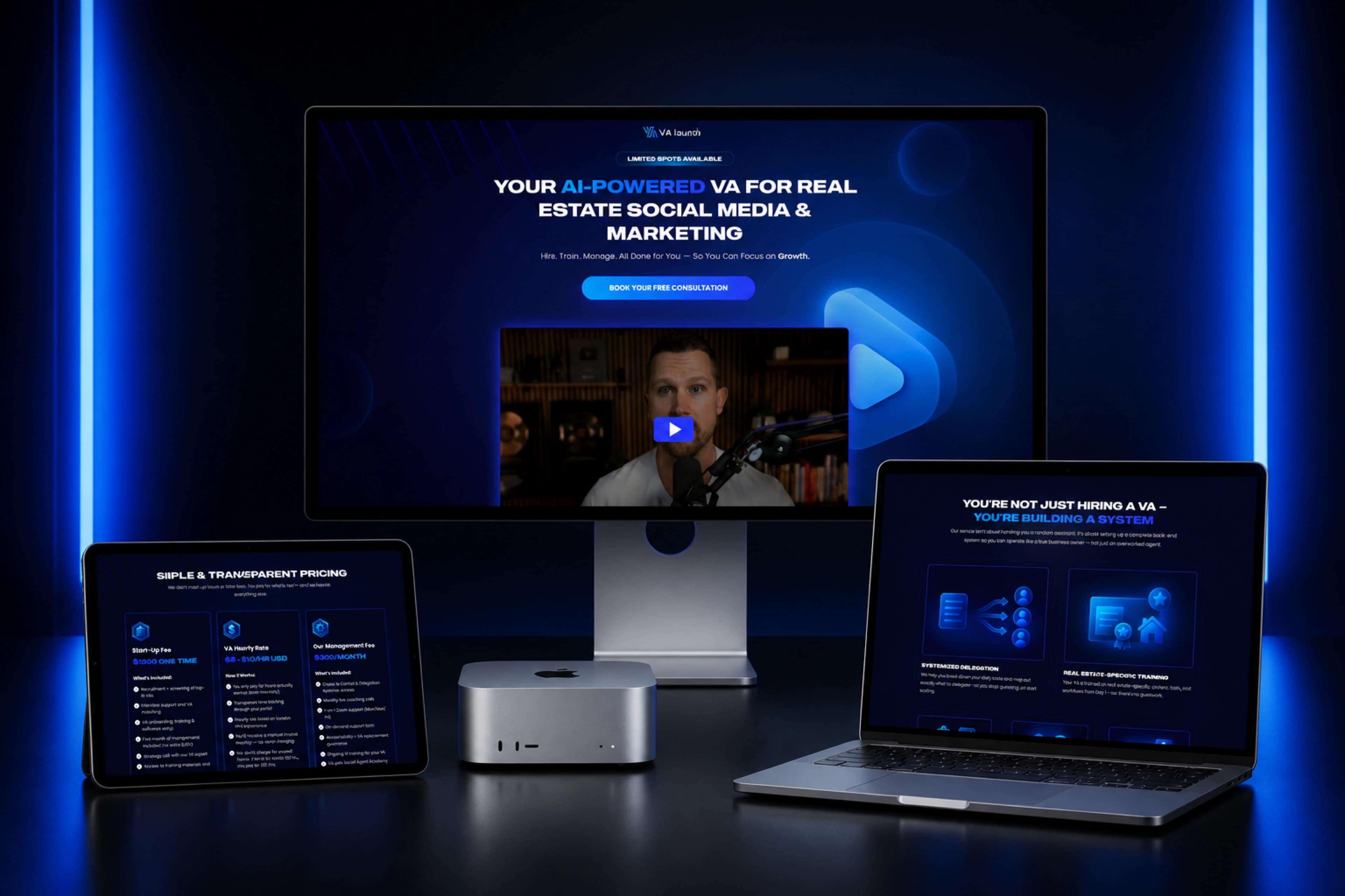 VA LAUNCH — sales funnel mockup
